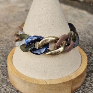 Zenzii Neutral Multicolor Chain Link Bracelet Toggle Boho Blue Green Gold Taupe